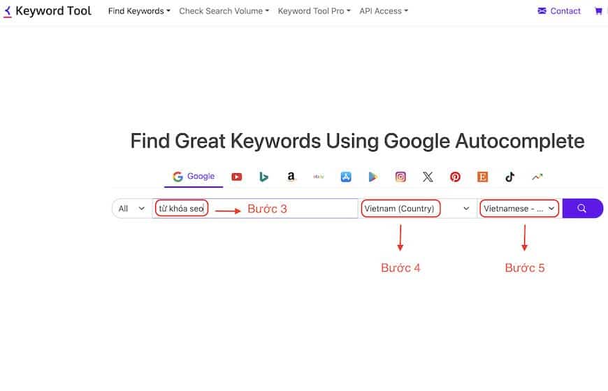 Công cụ phân tích từ khóa Keywordtool.io