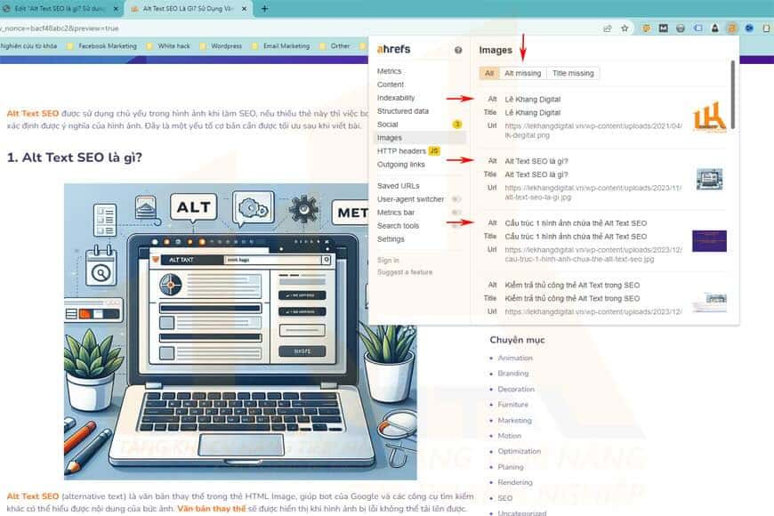 Kiểm trả thẻ Alt bằng công cụ SEO Ahrefs
