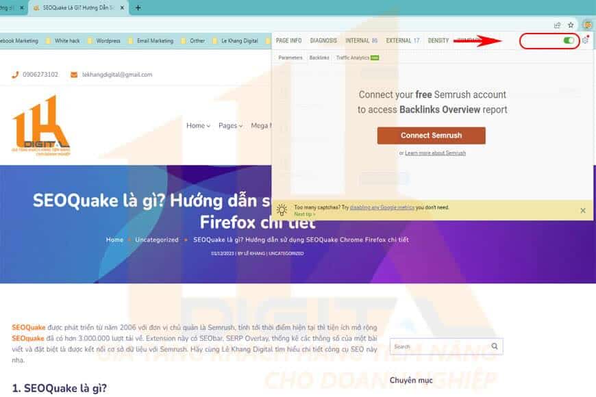 Tắt mở SEOQuake dễ dàng