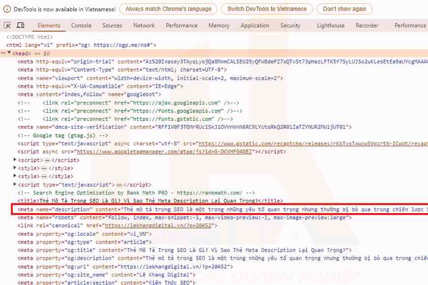Làm thế nào để xác định thẻ mô tả SEO trên website?